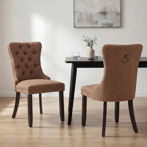 Miniatura 107 de OVENTA Juego de 4 sillas de comedor modernas tapizadas copetudas, terciopelo negro y gris y cuero con patas de madera maciza, sillas de cocina