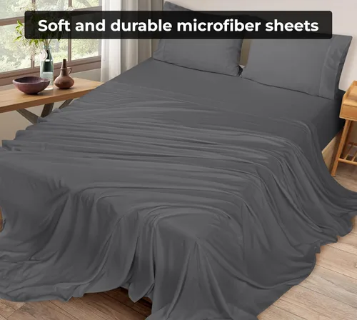 Miniatura 4 de Royale Linens Sábana Plana King – Sábanas Planas de Microfibra Cepillada Ultra Suave 1800 Solamente – Sin Arrugas y Resistente a las Manchas – Gris
