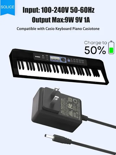Miniatura 2 de SOLICE Adaptador de CA de 9 V compatible con teclado Casio AD-5 AD-5MU AD-5MR WK-110 WK-200 LK-43 LK-100 LK-220 CTK-496 CTK-573 CTK-700 CTK-710