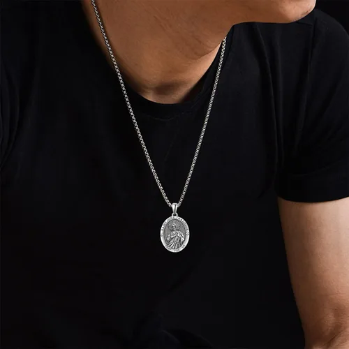 Miniatura 8 de Medallas patronales de plata de ley 925 Collar de amuleto de protección para hombres con cadena Rolo de 0.098 in 22 pulgadas + 2 pulgadas