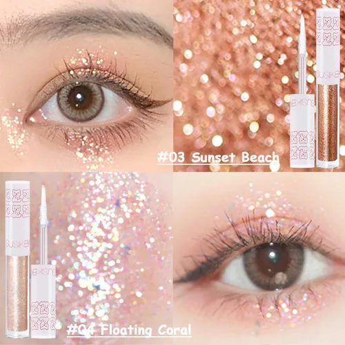 Miniatura 5 de 6 piezas de delineador de ojos con purpurina líquida, maquillaje coreano, sombra de ojos brillo bajo, maquillaje de ojos brillante para San