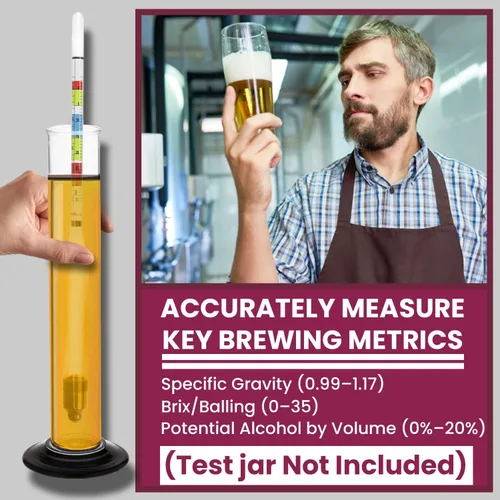Miniatura 2 de Fermtech Kit de hidrómetro de triple escala de vidrio – Prueba ABV, Brix, gravedad para vino, cerveza, aguamiel y kombucha, con paño de microfibra