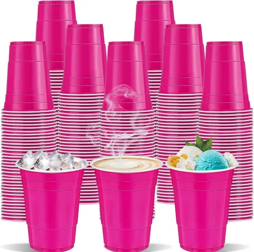 120 piezas 16 onzas vasos de plástico rosa para el Día de San Valentín, vasos de plástico rosa intenso para fiestas, vasos para bebidas, Rosa fuerte