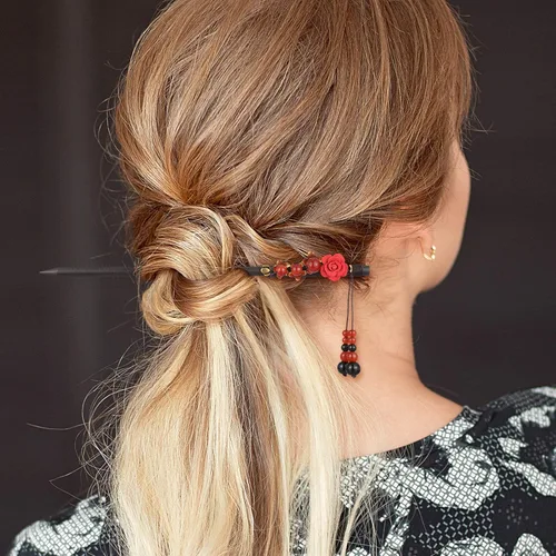 Miniatura 4 de Waydress 4 piezas de accesorios asiáticos para mujer, palillos chinos japoneses para el cabello, pinzas de geisha retro, horquillas de madera