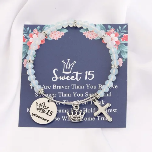 Miniatura 6 de FEELMEM Pulsera con cuentas para niña dulce 15, regalo de quinceañera, regalo de quinceañera, fiesta de cumpleaños 15, regalos para ella