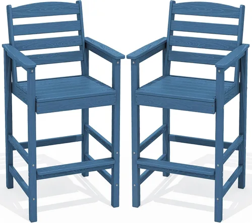 Miniatura 19 de SERWALL Juego de 2 sillas Adirondack altas Adirondack de gran tamaño, taburetes de bar con altura de barra para exteriores, juego de sillas
