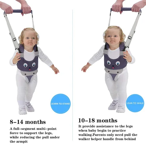 Miniatura 3 de IULONEE Andador de bebé, arnés de mano para niños pequeños, cinturón protector, para actividades infantiles, ajustable, de pie, ayudante de Gris