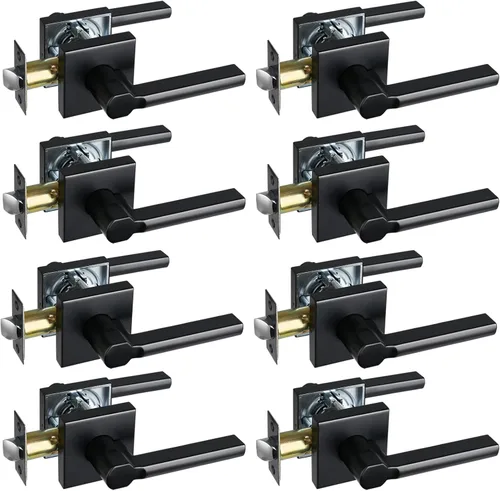 Miniatura 70 de Manija de Puerta de Paso (Sin Cerradura), Mango Cuadrado Interior de Servicio Pesado para Pasillo y Closet, Negro Mate, Reversible para Diestros