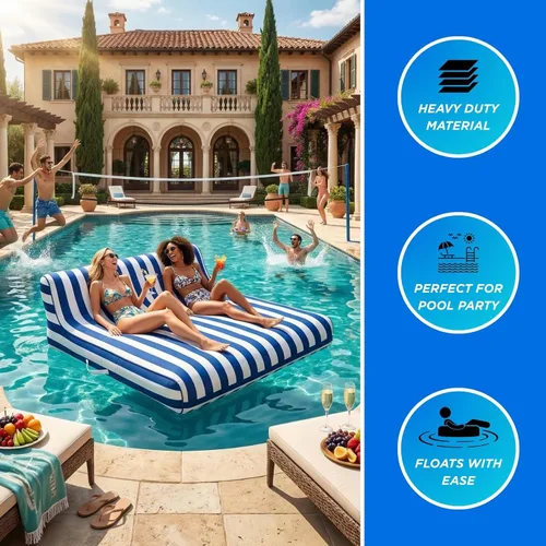 Miniatura 8 de Tapizado grande doble, 2 personas elegante flotador de piscina reclinable, silla flotante extra grande y respaldo, lago resistente, playa, tubo