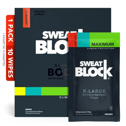 SweatBlock Clinical Strength XL - Toallitas antitranspirantes para hombres y mujeres, protección contra el sudor para manos, pies, axilas y cuerpo,