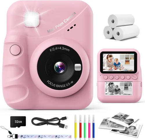 Miniatura 9 de Cámara para niños, impresión instantánea, pantalla de 3.0 pulgadas, cámara instantánea de foto de 48 MP para niños con tarjeta de 32 GB, juguete