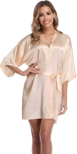 Miniatura 3 de Vlazom - Bata corta, kimono de satén para mujer, para novia y dama de honor, batas para fiestas de boda con brillantes dorados o diamantes