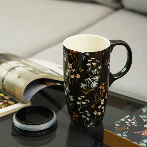 Miniatura 9 de Topadorn Taza de Café de Cerámica Taza de Viaje Regalo con Tapa 17oz., Taza de Té Alta de Porcelana con Asa para el Hogar y la Oficina, Taza