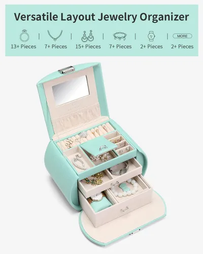 Miniatura 4 de Caja de joyería Vlando para niñas, estilo princesa, diseño de media luna (color verde)