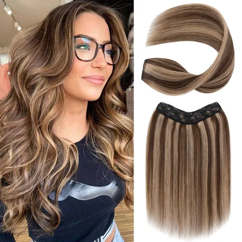 Miniatura 10 de S-noilite Extensiones de cabello humano con clip de una pieza, 5 clips, 3/4 de cabeza completa, parte en V, trama de cabello más grueso, red