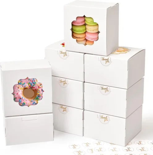 Miniatura 15 de Cajas pequeñas para galletas de 4 pulgadas, 50 piezas, blanco - Cajas de dulces de panadería con ventana para regalar, contenedores para llevar