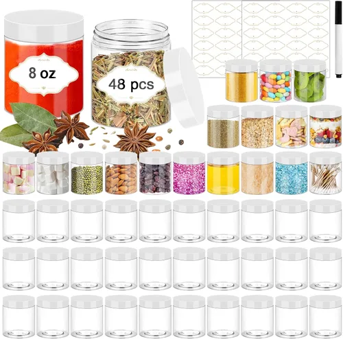 Miniatura 14 de PeacePeo Tarros de plástico de 8 onzas con tapas, recipientes de limo con tapas, 48 tarros de almacenamiento de plástico redondos herméticos de boca