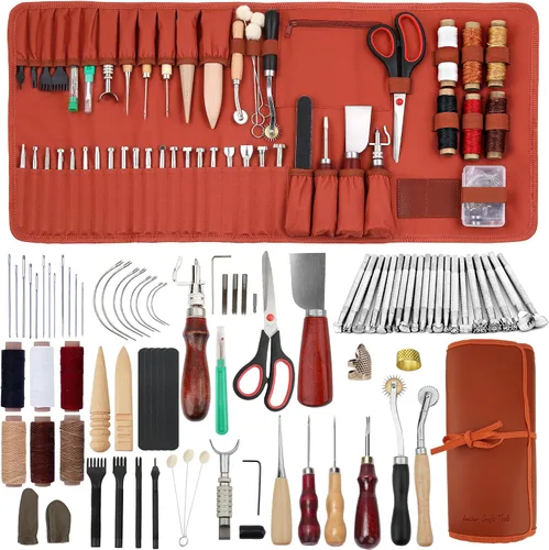 Kit de herramientas de trabajo de cuero Dorhui con bolsa de almacenamiento personalizada, herramientas de estampado de cuero, fabricación artesanal