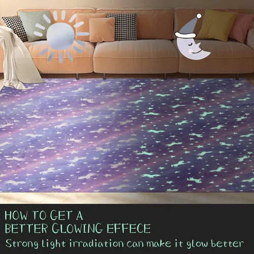 Miniatura 5 de QH Alfombra de área con patrón de unicornio morado sin costuras que brilla en la oscuridad, para sala de estar, dormitorio, habitación de niños