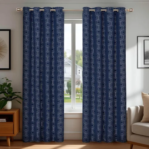 Miniatura 13 de Deconovo Cortinas opacas para dormitorio con estampado de líneas geométricas, juego de 2 paneles, eficiencia energética, con ojales, para oscurecer