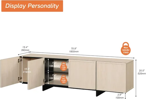 Miniatura 2 de WAMPAT Soporte moderno para TV de 32-75 pulgadas, centro de entretenimiento de madera con gabinetes de almacenamiento, mesa de consola de TV