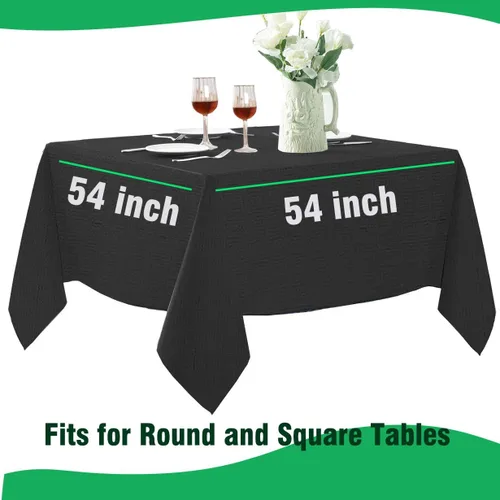 Miniatura 2 de [Paquete de 6] Manteles Cuadrados Negros de 54x54 Pulgadas, Mantel de Mesa de Papel Desechable para Mesas Cuadradas y Redondas, Cubierta de Mesa