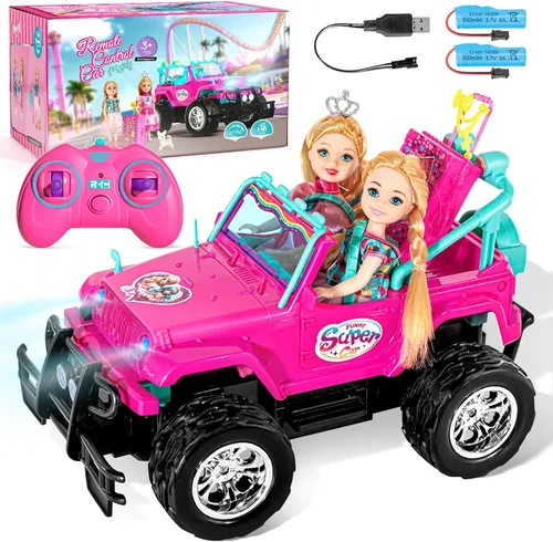 Miniatura 8 de ULOVEME Autos RC - Auto a control remoto con muñeca de 5.5 pulgadas para niñas, autos RC Je ep de 2.4 GHz - Coches de juguete de control simple