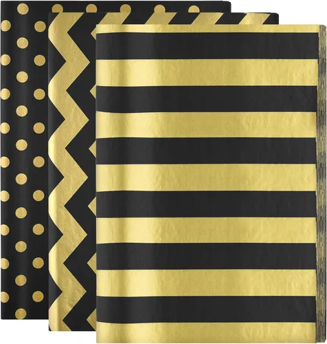 MIAHART 60 piezas de papel de seda dorado negro a granel 3 estilos decorativos metálicos para cumpleaños, bodas, decoración de fiestas de Navidad,