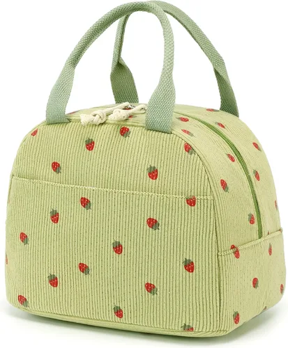 Miniatura 17 de Bluboon Bolsa de almuerzo para mujer, bonita bolsa de almuerzo de pana con correa para el hombro, reutilizable, aislada, gran capacidad
