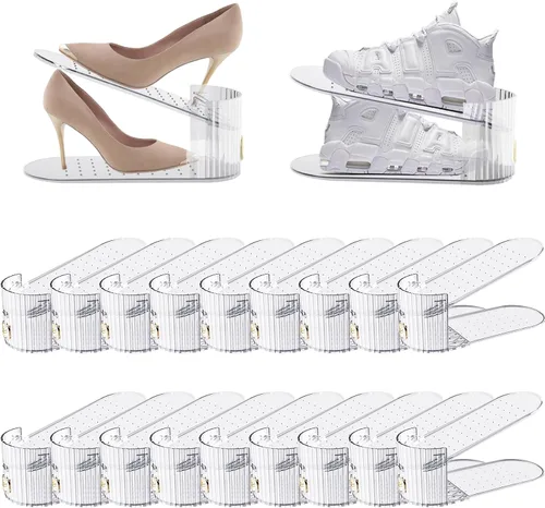 Miniatura 10 de Paquete de 10 organizadores transparentes de ranura para zapatos, apilador de zapatos para un par de zapatos, ajustable de doble capa gruesa y 50%