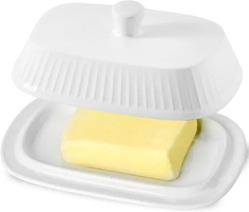 Miniatura 9 de HASENSE - Mantequillera de porcelana, mantequera grande con tapa, soporte de mantequilla con cubierta, recipiente de mantequilla para mantequilla