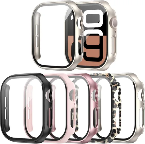 Miniatura 20 de Paquete de 14 fundas para Apple Watch Series 3 2 1 de 38 mm con protector de pantalla de vidrio templado, funda protectora totalmente rígida
