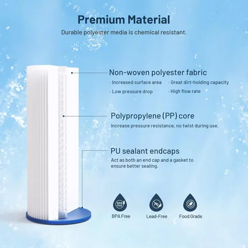 Miniatura 3 de Cartucho de repuesto de filtro de agua para toda la casa, polipropileno de 5 micras y filtro de sedimento plisado de 5 micrones, paquete de 6
