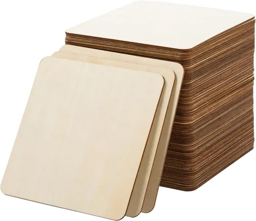 Miniatura 8 de FOBSME 80 cuadrados de madera sin terminar, recortes cuadrados de madera natural de 4 x 4 pulgadas para manualidades, pintura, grabado, decoración