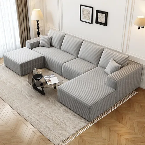 Miniatura 19 de Sofá seccional modular Cloud de 107.5 pulgadas con 1 otomana, sofás tapizados modernos minimalistas, cómodo sofá en forma de U para sala de estar