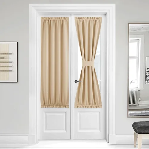 Miniatura 153 de NICETOWN Cortinas opacas unicolor con aislamiento térmico para puerta francesa, granja, oscurecimiento de habitación, puertas y ventanas de Marrón