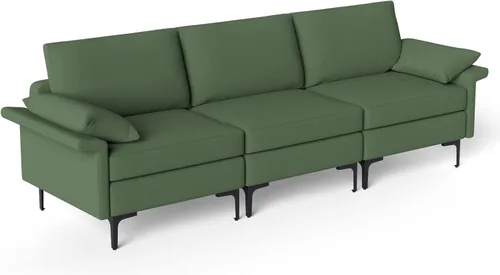 Miniatura 23 de Giantex Juego de 2 sofás individuales, silla decorativa, con cómodo cojín de 5 pulgadas, reposabrazos con cremallera, patas de acero, sillón de sala
