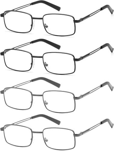 HIGHLIKE Gafas de lectura para hombres, lectores de metal inoxidable flexible con estuches suaves, gafas de lentes transparentes con filtro de luz