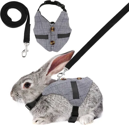 Miniatura 8 de Conjunto de arnés y correa de conejo, estilo formal ajustable para conejito gatito pequeño animal caminando (S)