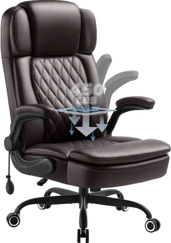 Silla de oficina ejecutiva grande y alta de 450 libras con brazo abatible, silla de escritorio de computadora de cuero PU resistente, cómoda silla
