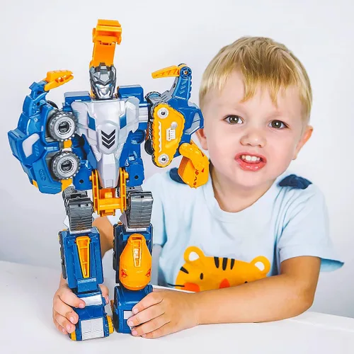Miniatura 7 de Juguete transformable de dinosaurio para niños, robot de rescate 5pcs Construction Car Set Magnetic Connectors Assemble DIY STEM Action Figure