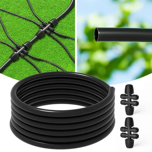 MIXC Kit de tubos de riego por goteo de 25 pies y 1/2 pulgadas: sistema de riego de jardín y paisaje de alta calidad con 2 conectores rápidos de 4