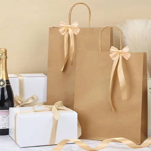 Miniatura 5 de Moretoes 100 bolsas de papel de regalo de 10 x 5 x 13 pulgadas, bolsas de papel kraft marrón con asas a granel para compras, venta al por menor
