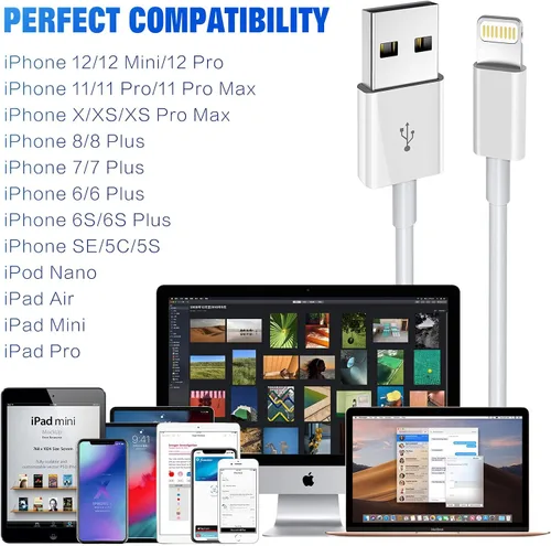 Miniatura 7 de Paquete de 4 cables de carga para iPhone, Lightning a USB-A con certificación MFi [3/3/6/6 pies], cable de carga rápida compatible con iPhone 12/12
