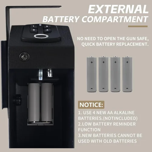 Miniatura 4 de Caja fuerte biométrica para armas, caja de seguridad para pistolas de 3 vías: Desbloqueo por huella digital, PIN digital y llave. Caja fuerte