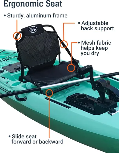Miniatura 4 de BKC Brooklyn 12.0 Pro - Kayak de pesca individual de 12 pies manos libres, dirección de timón, casco de 70 libras, almacenamiento hermético