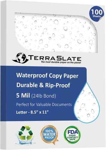 TerraSlate Papel impermeable de alta calidad, 5 milésimas de pulgada de grosor y 8.5 x 11 pulgadas, compatible con impresora láser y copiadora,