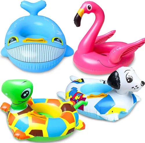 4 Pack Inflatable Pool Floats for Toddler Age 3-7 Animal Swim Tube Rings for Kids Infant Baby Ride on Beach Floaties with Safety Seat&Handle for