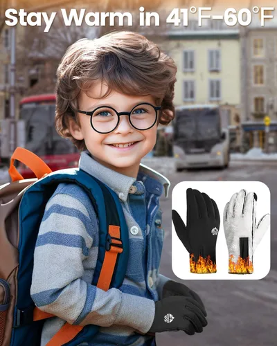 Miniatura 2 de RIGWARL Warm Kids Winter Gloves for Boys Girls, Water-Resistant Touchscreen Gloves with Zipper Cuff, Gifts for Kids Christmas