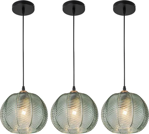Miniatura 34 de Lámparas colgantes de esquina vintage para sala de estar, lámpara colgante de vidrio acanalado ámbar con cable enchufable, lámpara colgante bohemia
